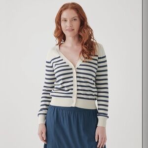 Pact Size S Navy Stripe 100% Organic Cotton Classic Fine Knit Cardigan